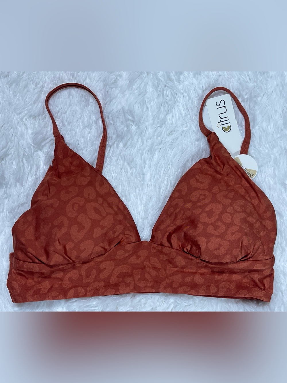 Citrus Women’s Rust Leopard-Print Triangle Bikini Top adjustable strap Sz S NWT